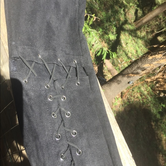 Solaris Style black faux suede leather lace up pants - Picture 6 of 10